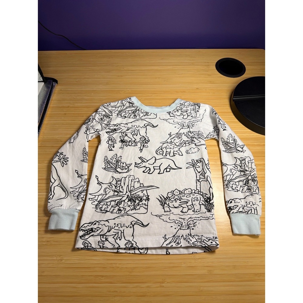 Eat Sleep Doodle Dinosaur Pajama Top Kids Size 5T Black White Cotton